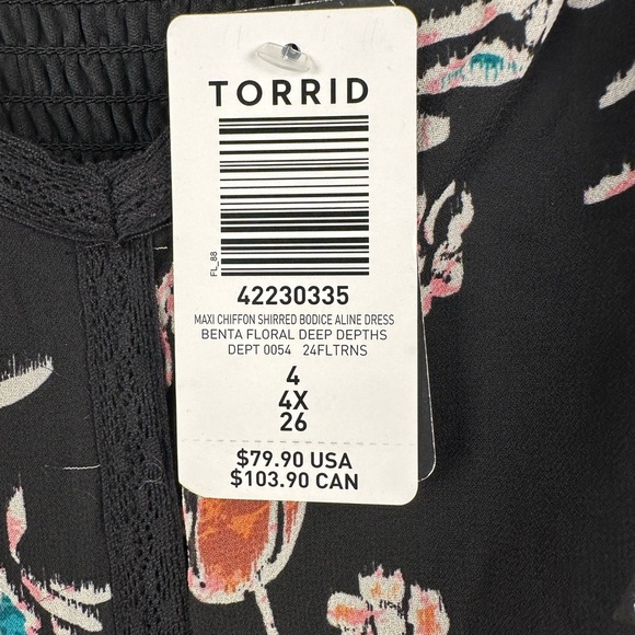 Torrid Floral Chiffon V Neck Tiered Dark Boho Prairie Maxi Dress Women’s Sz 4X - Picture 8 of 10